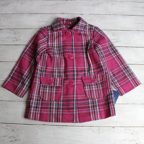 Falls Creek Girl's Wool Blend Jacket Size 24 Months Pink Gray Plaid - Picture 1 of 8